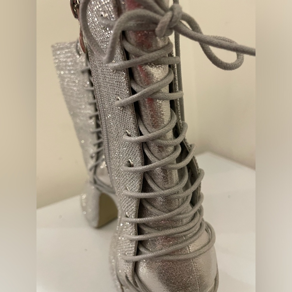 Silver Rhinestone LaceUp Booties - Picture 5 of 9